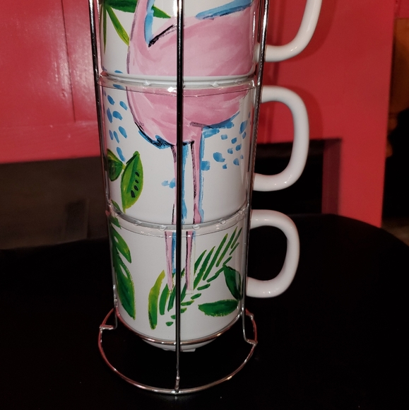 Stackable flamingo mugs with holder 4 mugs NWT - Picture 6 of 12